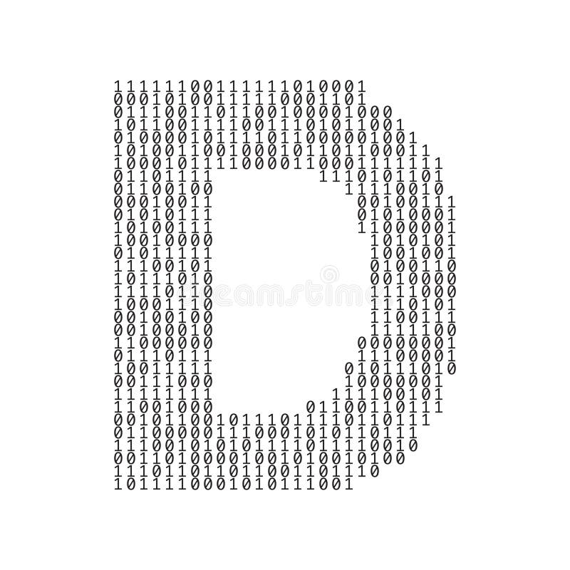 Letter D made from binary code digits. Technology background. Letter made from binary code