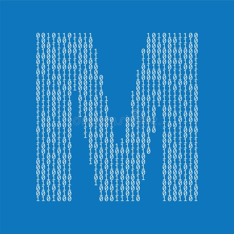 Letter M made from binary code digits. Technology background vector illustration
