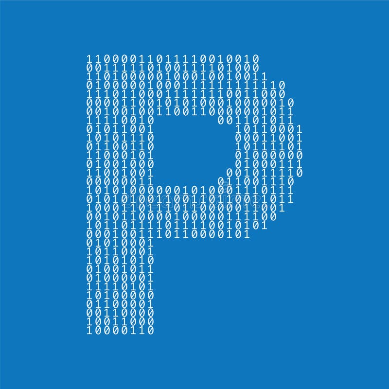 Letter P made from binary code digits. Technology background vector illustration