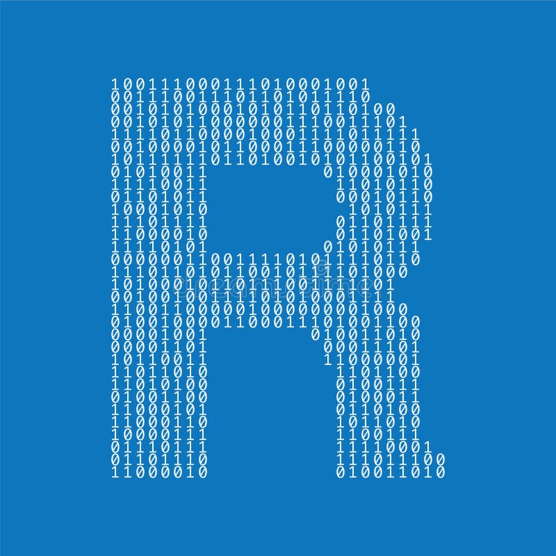 Letter R made from binary code digits. Technology background royalty free illustration
