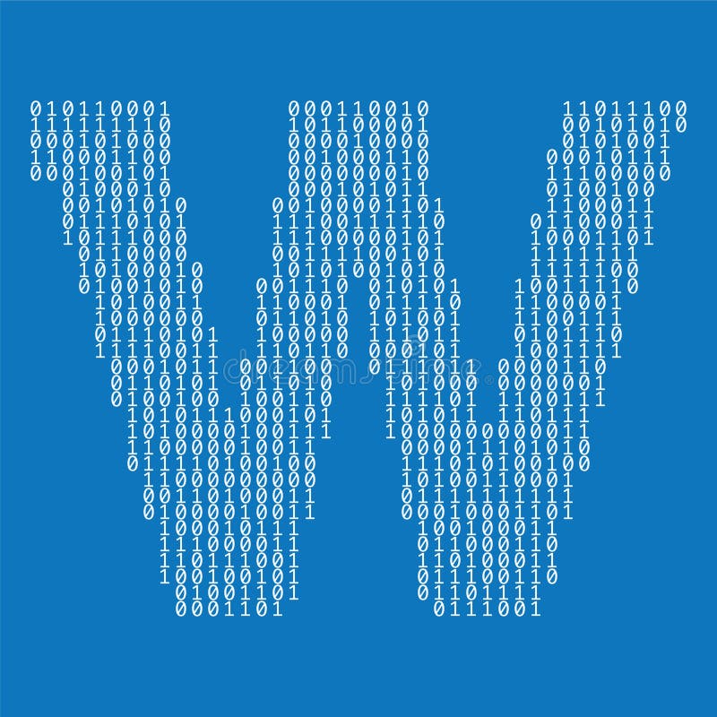 Letter W made from binary code digits. Technology background vector illustration