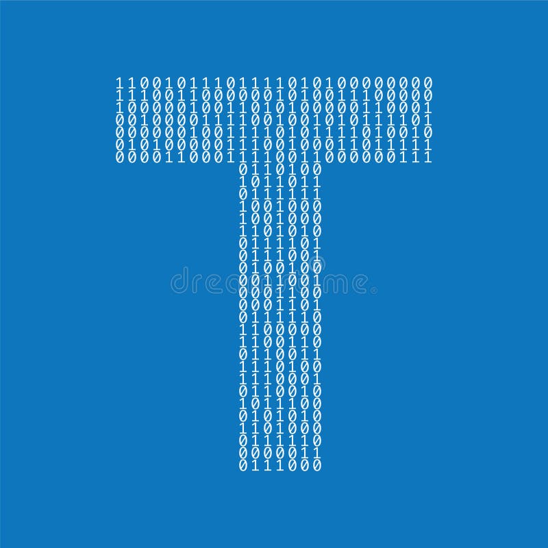 Letter T made from binary code digits. Technology background vector illustration