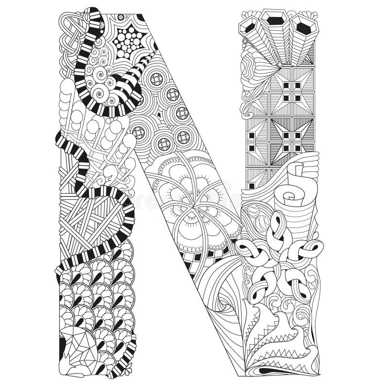 Download Letter N For Coloring. Vector Decorative Zentangle Object ...