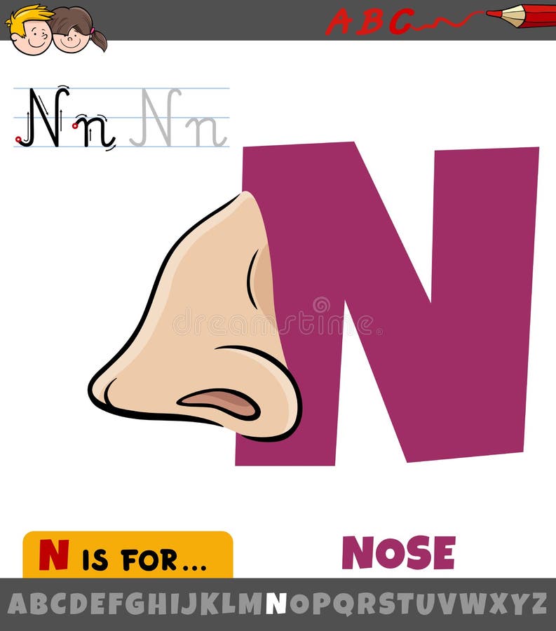 Letter N Worksheet with Cartoon Nose Stock Vector - Illustration of font,  collection: 197558120