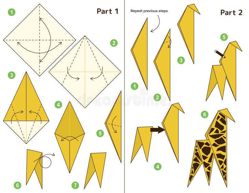 Origami tutorial for kids. Origami cute giraffe. royalty free illustration