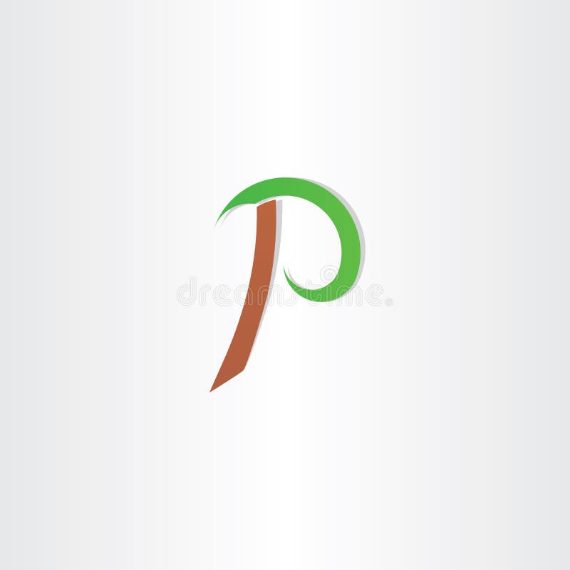 Vectoricoon van de letter p bruin groen symbool stock illustratie
