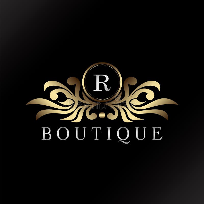 Letter R Logo Gold Luxury Boutique Badge Decorative Ornate Elegance ...