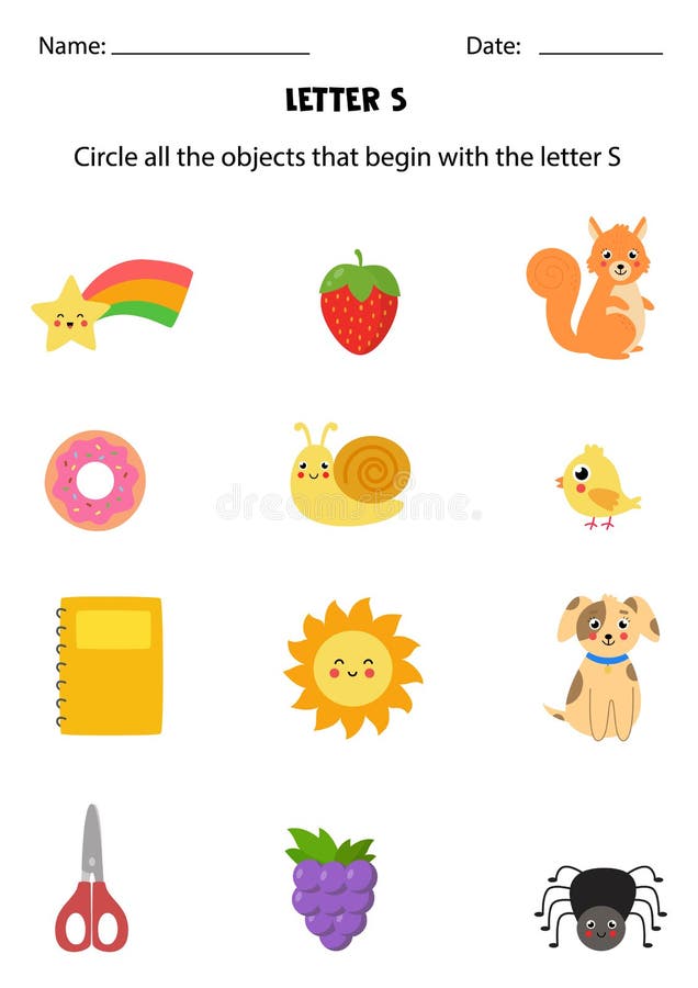 Letter Recognition for Kids. Circle All Objects that Start with S. Stock  Vector - Illustration of cartoon, grape: 237227525