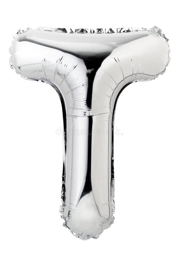 Letter T in silver mylar balloon isolated