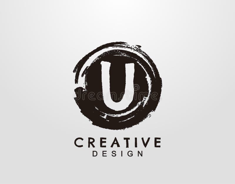 Letter U Logo with Circle Grunge Splatter Element. Retro Logo Design