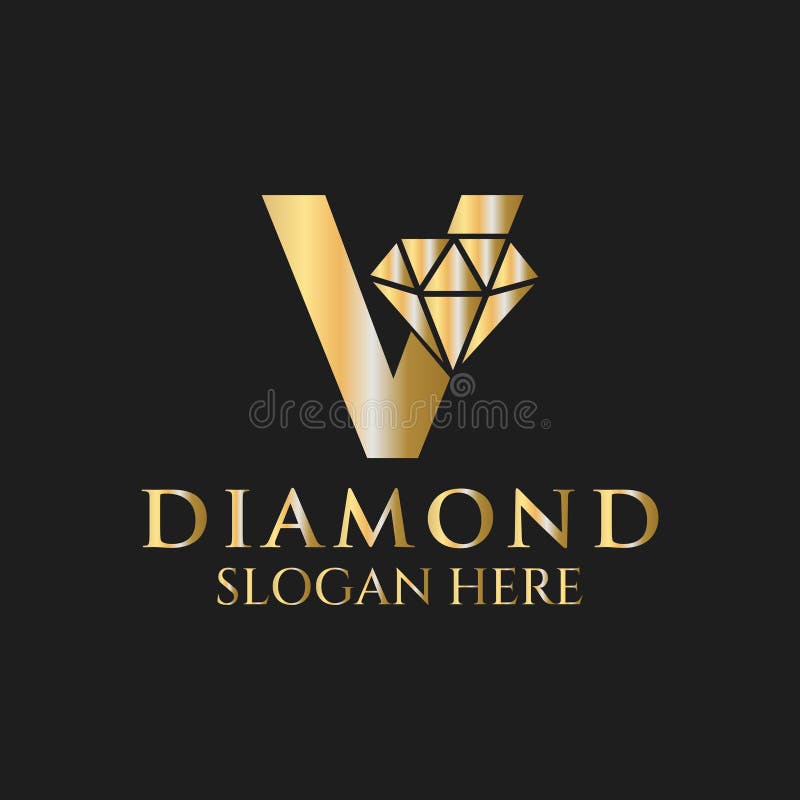 Letter V Diamond Logo Design. Jewelry Logo with Diamond Icon Vector Template Stock Vector