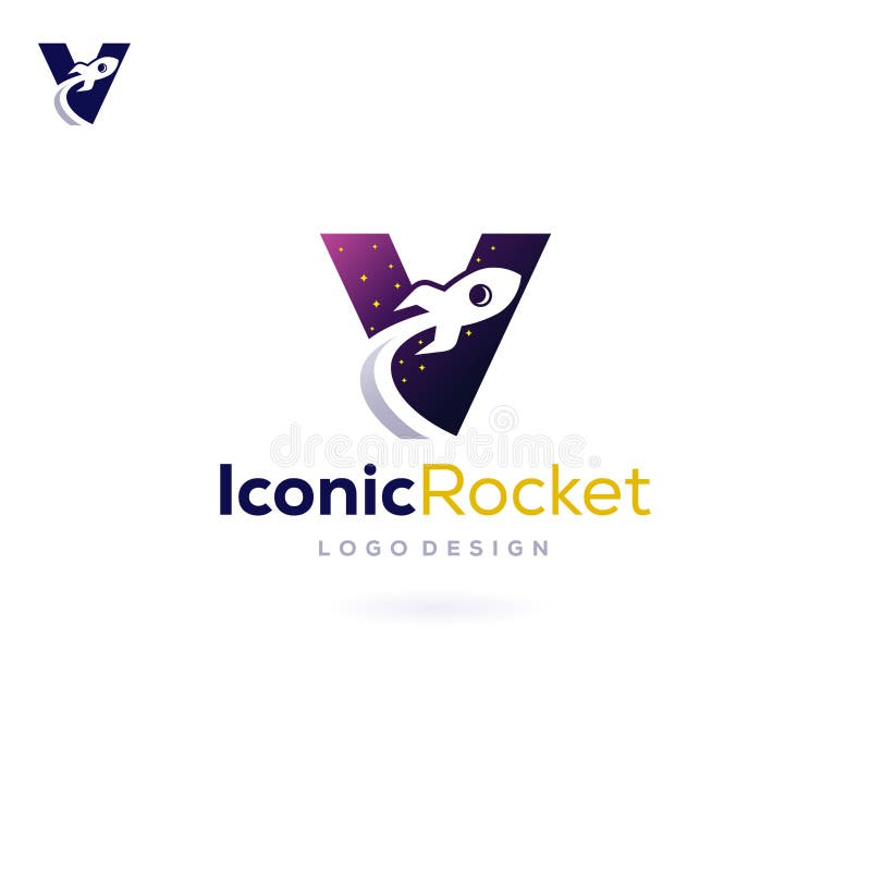 Letter V Rocket Logo Spacecraft launch into space royalty free illustration