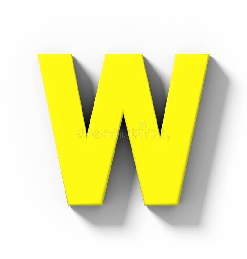 Letter W 3D Yellow Isolated on White with Shadow Orthogonal Pr Stock