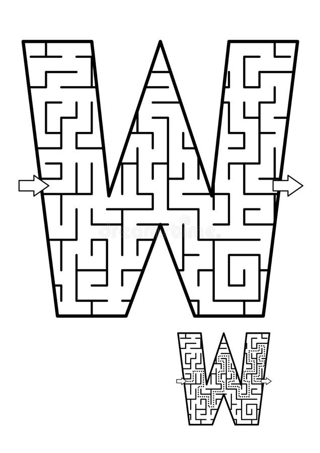 Alphabet learning fun and educational activity for kids - letter W maze game. Answer included. Alphabet learning fun and educational activity for kids - letter W maze game. Answer included.