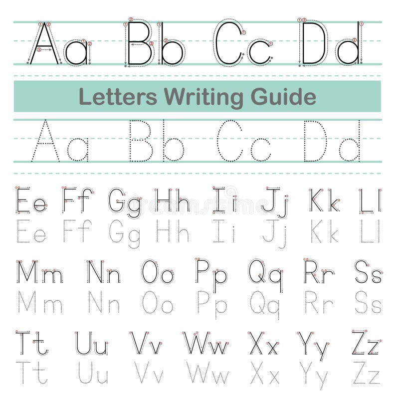 Letter Writing Guide. Tracing letters. Uppercase and lowercase letter Engish alphabet