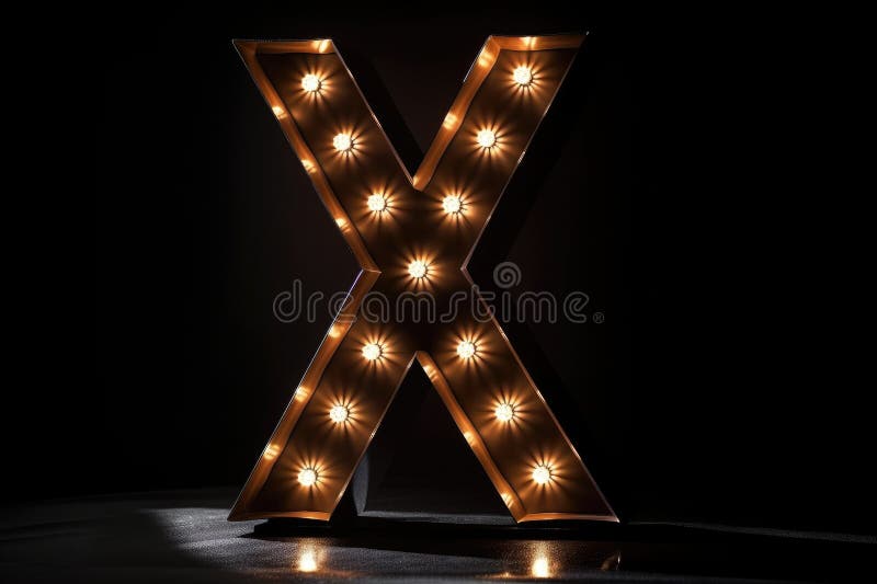 letter x, marquee lights style, on black background