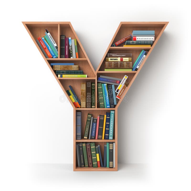 Letter Y. Alphabet in the form of shelves with books isolated on