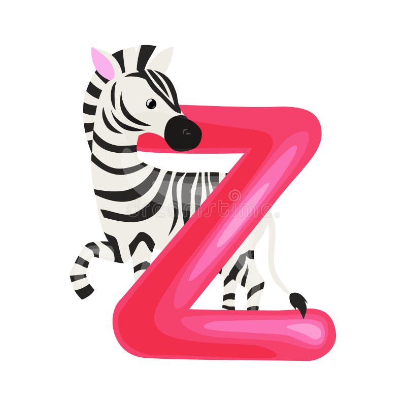 Letter Z with Zebra Animal for Kids Abc Education in Preschool. Stock