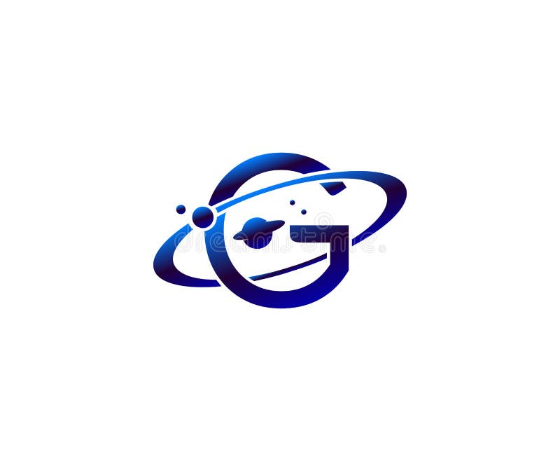 Lettera g del pianeta. modello di progettazione di un logo per la forma a anello rotondo di un logo di un anello di cerchio logo d illustrazione di stock