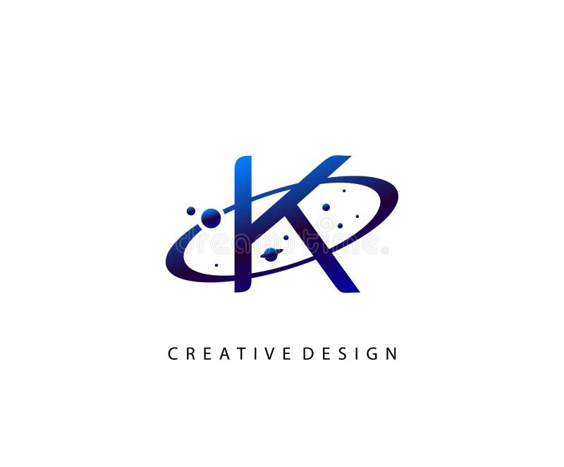 Lettera k del pianeta. modello di progettazione di un logo per la forma a anello rotondo di un logo di un anello di cerchio logo d illustrazione di stock