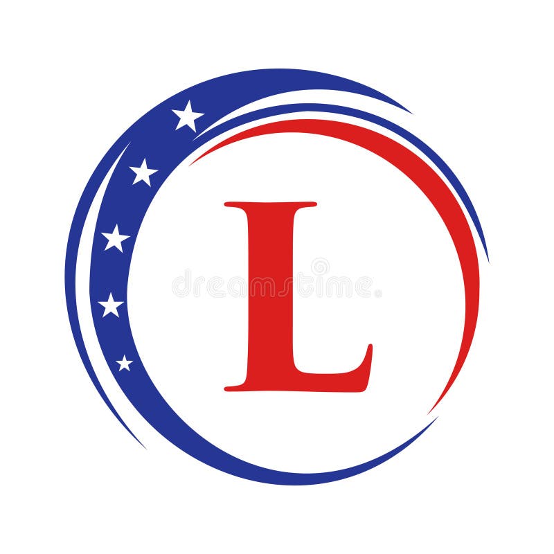 Lettera l america logo usa flag. disegno del logo patriottico americano sulla lettera l template