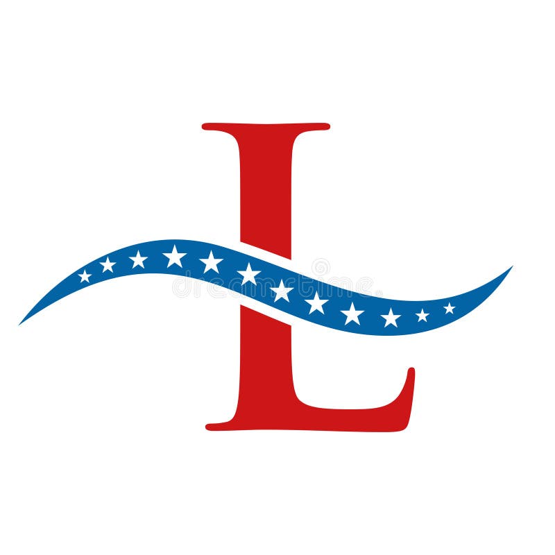Lettera l america logo usa flag. progetto di logo di business dell'America patriottica sulla lettera l template