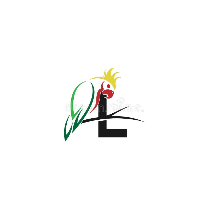 Lettera l con vettore di progettazione del logo dell'icona dell'uccello pappagallo
