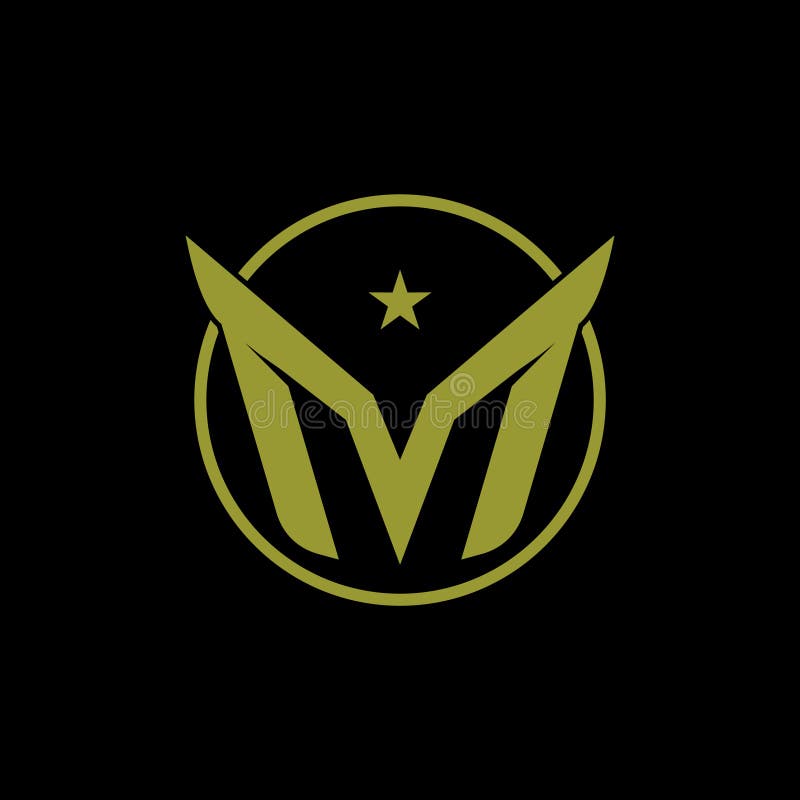 Lettera m. con il modello di vettore di logo di forma rotonda della stella illustrazione vettoriale