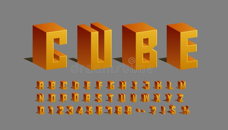 Lettere alfabetizzate e numeri relativi al tipo di carattere in stile cubo eps10 vettoriale. illustrazione di stock
