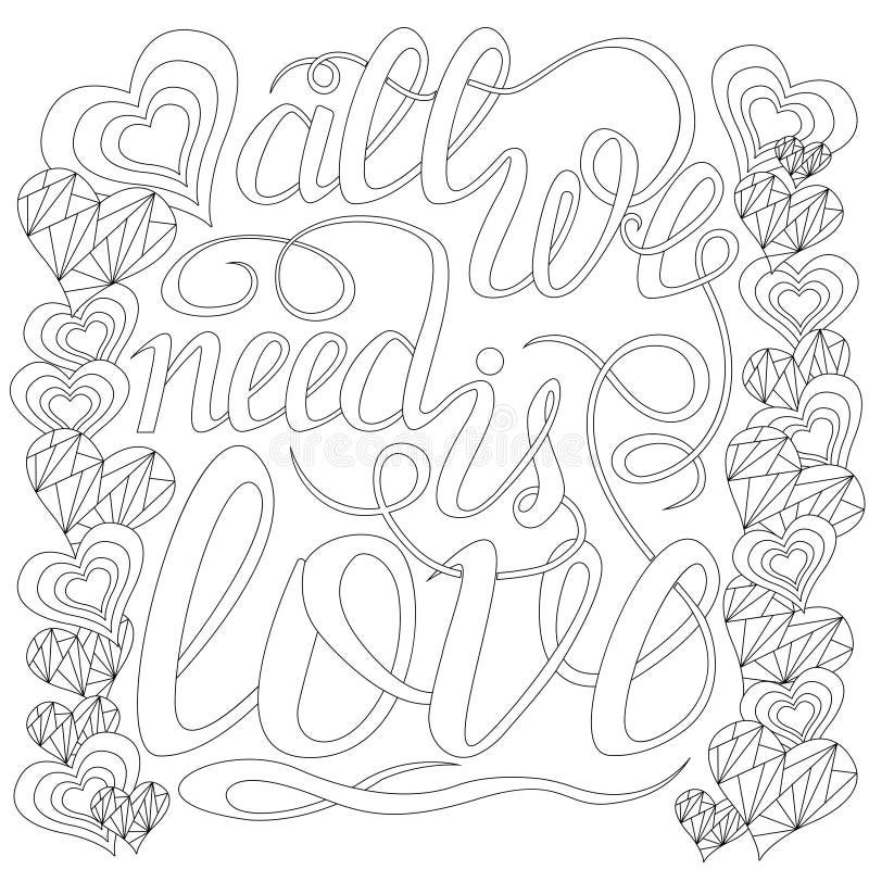Lettering -all we Need is Love, Design Elements for Adult Coloring Book ...