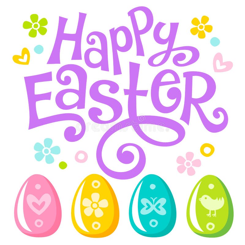 Lettering Happy Easter text and eggs