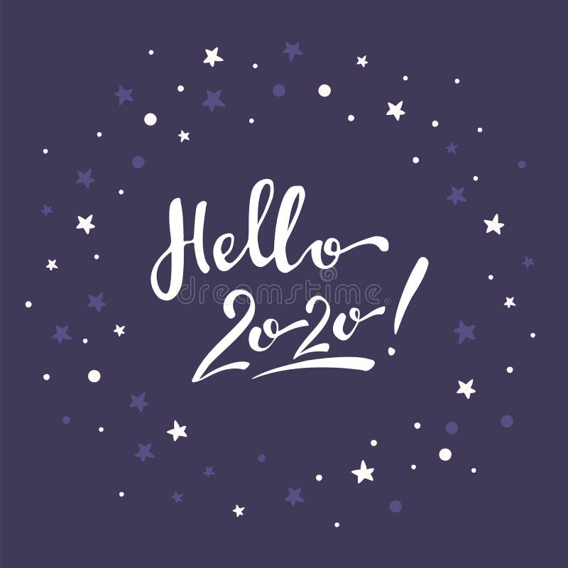 Lettering Hello 2020 On A Purple Background With White Polka Dot And