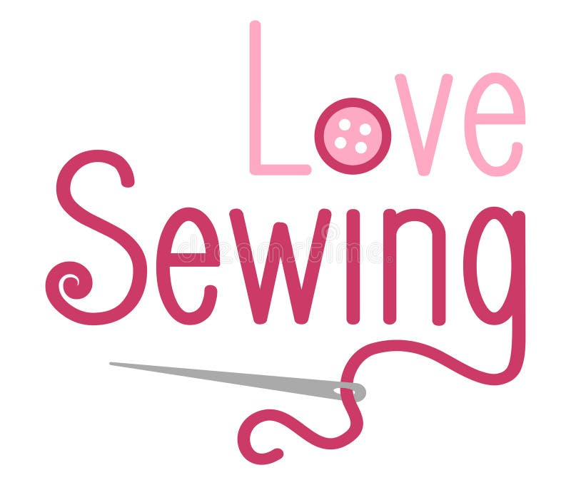 Lettering Love Sewing with Needle and Button Stock Illustration