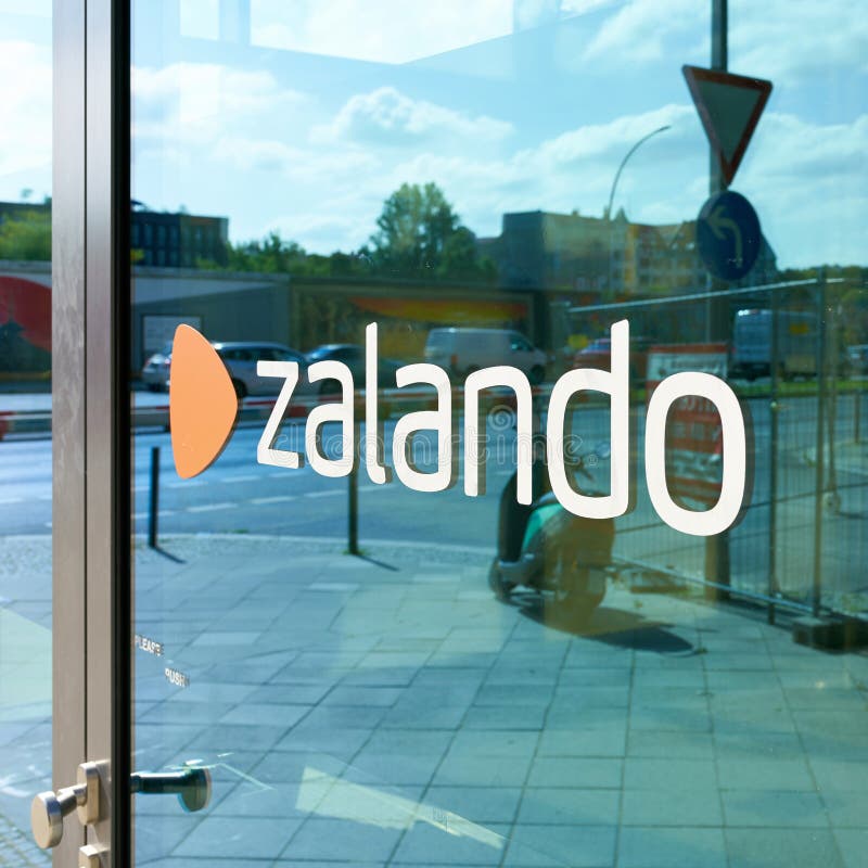 Lettering Zalando on a door at the headquarters of the online mail order company in Berlin