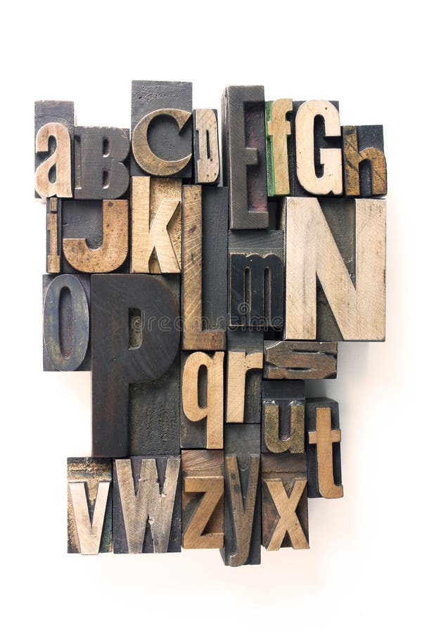 The english alphabet in wooden letterpress printing blocks. The english alphabet in wooden letterpress printing blocks