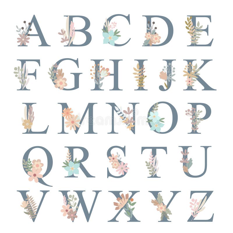 Letters of Alphabet Decorated with Flowers, Floral Monogram Vector ...