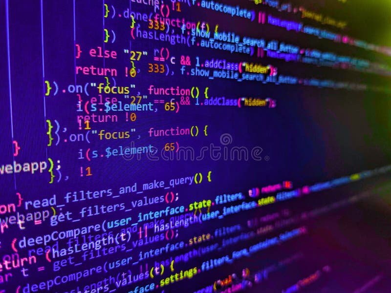 Letters, chars, and digits. SEO optimization. Blurred screen with selective focus. Programmer workplace. Big data concepts working stock images