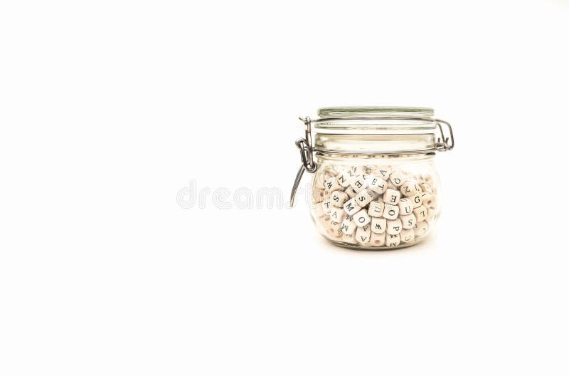 Letters in a jar stock image. Image of cubes, isolated 186786659