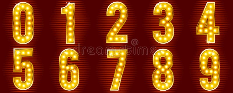 A set of symbols for signs, such as a casino or cinema in the form of letters with lamps. Golden poker vectors
