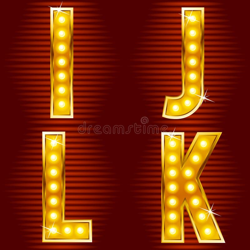 A set of symbols for signs, such as a casino or cinema in the form of letters with lamps. Golden poker vectors
