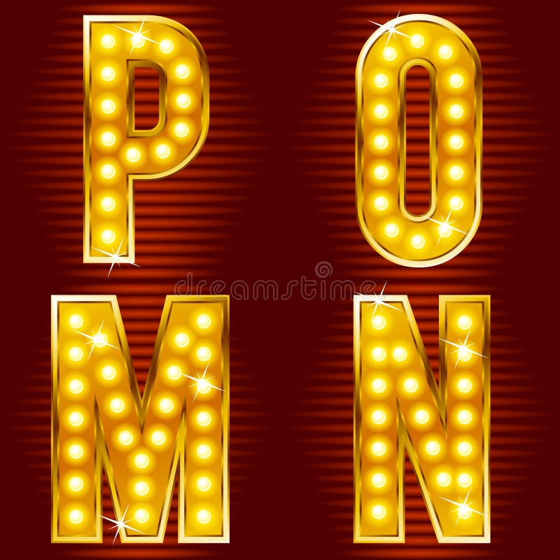 A set of symbols for signs, such as a casino or cinema in the form of letters with lamps. Golden poker vectors
