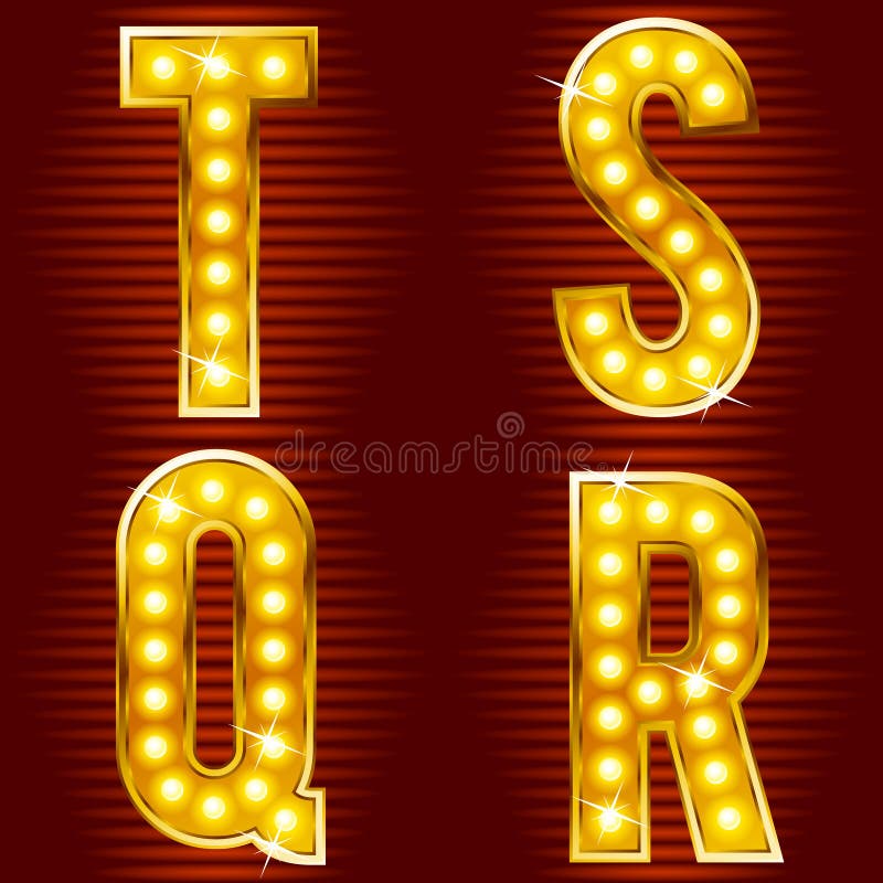 A set of symbols for signs, such as a casino or cinema in the form of letters with lamps. Golden poker vectors