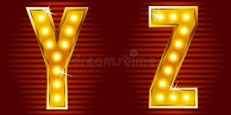 A set of symbols for signs, such as a casino or cinema in the form of letters with lamps. Golden poker vectors
