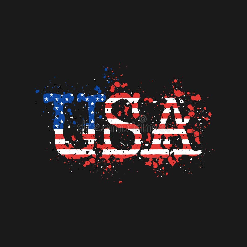 Letters USA painted by color splashes with USA flag`s stars and stripes. Vector illustration. vector illustration Letters USA painted by color splashes with USA flag`s stars and stripes. Vector illustration. vector illustration