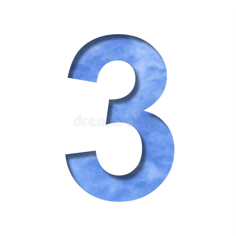 Font on blue sky.  The digit three, 3 cut out of paper on a background of a bright blue sky with light clouds. Set of decorative natural fonts. Font on blue sky.  The digit three, 3 cut out of paper on a background of a bright blue sky with light clouds. Set of decorative natural fonts.