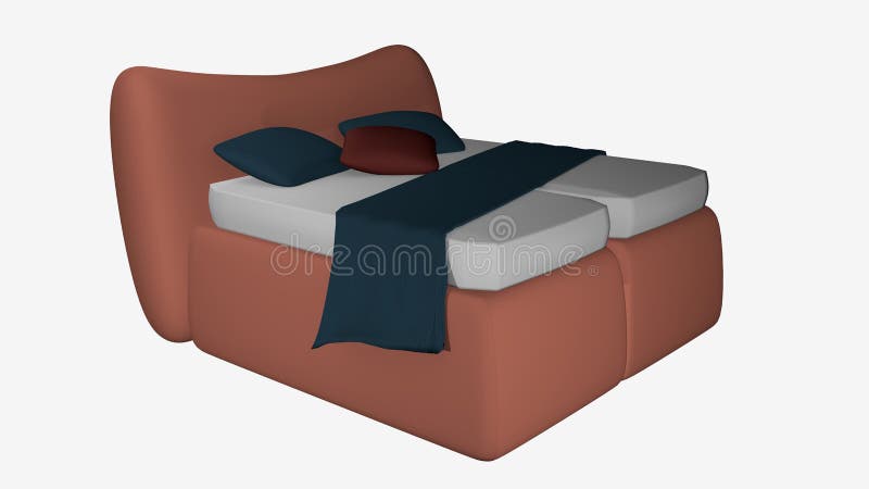 Letto matrimoniale colorato salmone decorativo illustrazione vettoriale