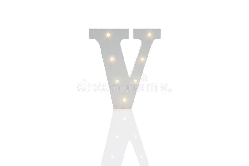 Lettre décorative V avec les lumières incluses de LED au-dessus de Backgrou blanc