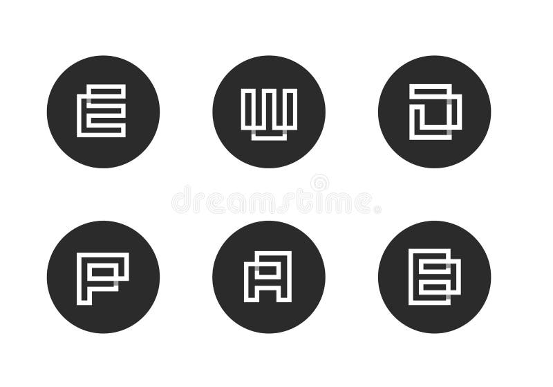 Lettre initiale E, W, D, P, A, B Logo Icon, logos monochromes de lettres d'alphabet sur le cercle noir illustration stock Lettre initiale E, W, D, P, A, B Logo Icon, logos monochromes de lettres d'alphabet sur le cercle noir illustration stock