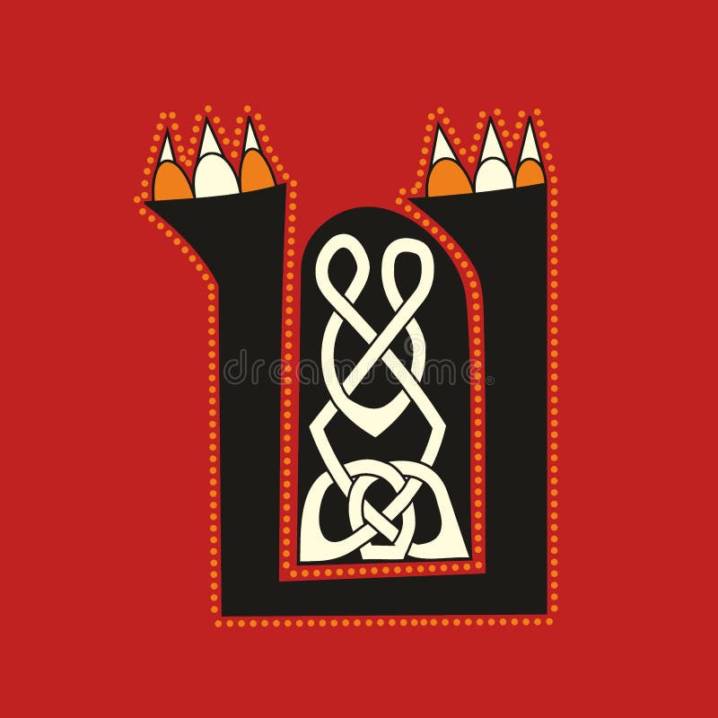 Lettre initiale ornementale U avec des pattes d'animaux illustration de vecteur