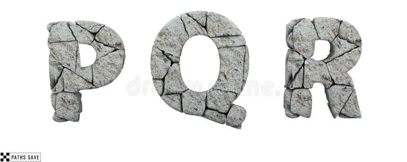 Lettres de pierre p q r rendre 3d. Alphabet de roche. Économies de navigation. illustration stock